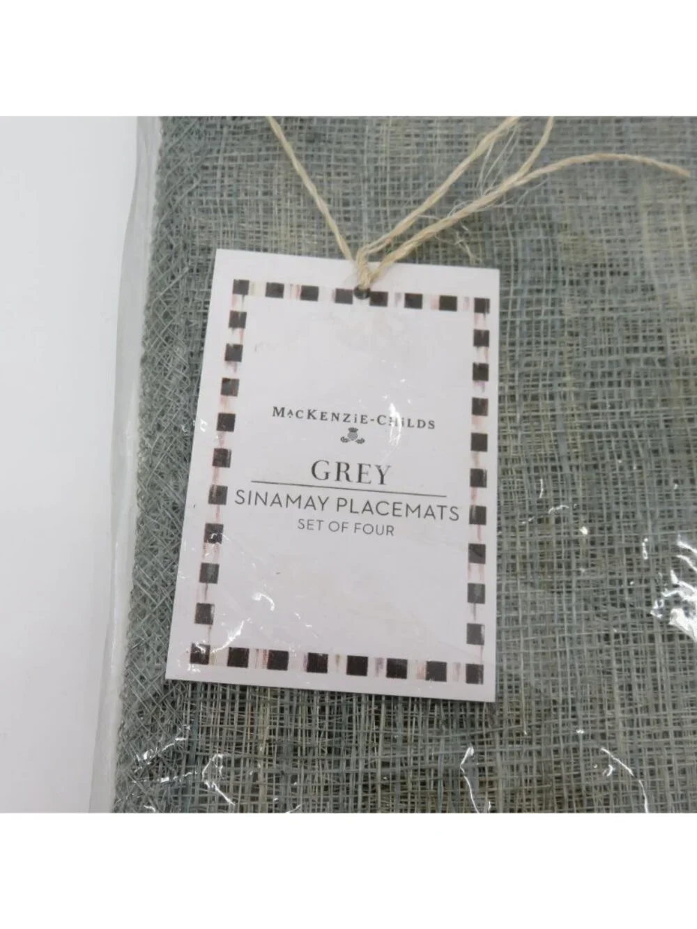 NEW Mackenzie-Childs Set of 4 Grey Sinamay Placemats Woven Abaca Fibers NWT